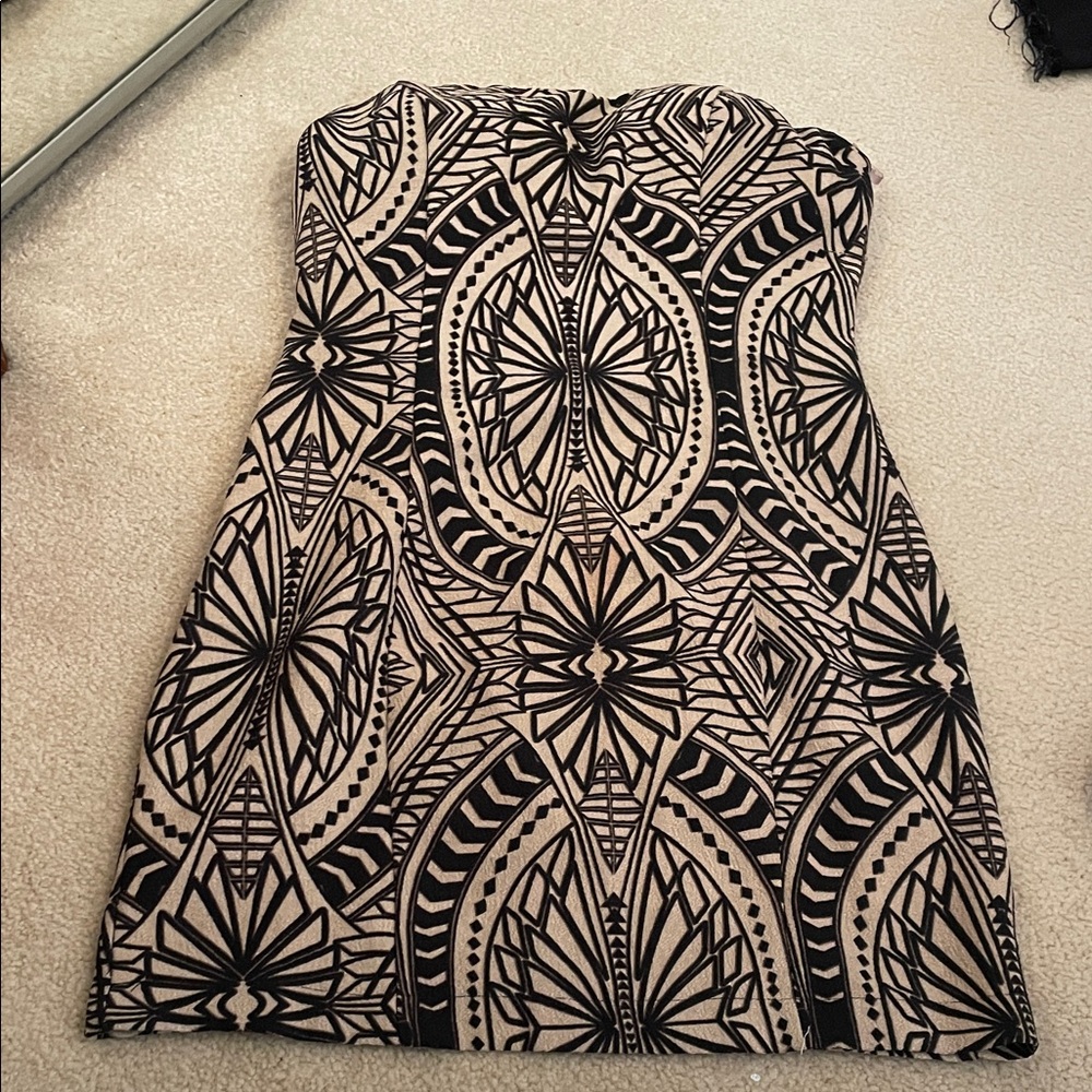 Posh Black and Cream Strapless Dress